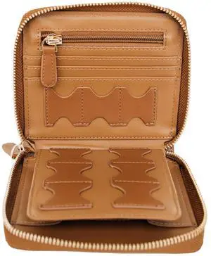 Compact Memory Card Holder & Battery Organizer Slim Travel Case with Secure Pockets for SD, MicroSD, and Camera Batteries Durable Protective Storage Wallet for Photographers On-The-Go  Brown