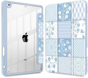 Tuiklol for iPad 10.2 case 2021 Gen 9th Release Built in Pencil Holder - Trifold Stand-Auto Wake/Sleep TPU Protection Stand Clear Back Cover for 2020 2019 [8th/7th] iPad 10.2 Case,Patchwork Floral
