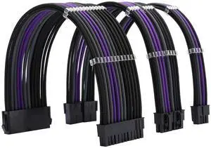 Formulamod Sleeve Extension Power Supply Cable Kit 18AWG ATX 24P+ EPS 8-P+PCI-E8-P with Combs for PSU to Motherboard/GPU Fm-NCK3 (Black Grey Purple)