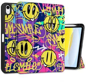 MEEgoodo Case for iPad A16 11th Generation 11 inch 2025/iPad 10th Generation 10.9 inch 2022, Tablet Cover with Trifold Stand + Pencil Holder + Auto Wake/Sleep + Soft TPU Back Cover, Art Graffiti Style