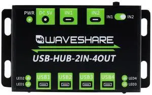 Waveshare Industrial Grade USB HUB Extending 4X USB 2.0 Ports Switchable Dual Hosts Sharing USB Devices for Two Hosts Without Power Supply
