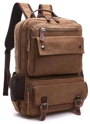 Canvas Backpack for Men Women, Vintage Rucksack Fit 15.6 Inch Laptop Travel Rucksack for Casual Hiking Travel Commute (Coffee)