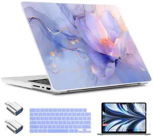 TWOLSKOO for MacBook Pro 14 inch Case M5 M4 M3 M2 M1 Pro Max Chip (2026-2021), Plastic Hard Shell & Keyboard Cover & Type C Adapter & Screen Protector, Blue Marble