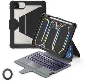 Nillkin for iPad Pro 11 inch M5 M4 Keyboard Magnetic Case, Detachable Backlit Keyboard Stand, with Magnetic Wall Mount,New ipad pro 11 inch Trackpad (Deep Black) 2025/2024