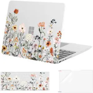 MOSISO Case Only Compatible with Microsoft Surface Laptop Go 3/2/1 12.4 inch 2023 2022 2020 Release (models: 2013 & 1943), Plastic Garden Flowers Hard Shell&Keyboard Cover&Screen Protector,Transparent