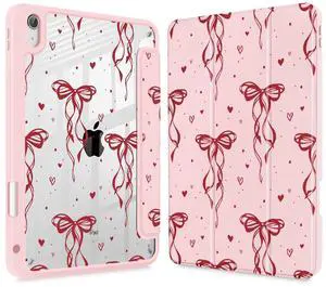 Mektron Case for iPad Air 11 inch (M3 2025 7th /M2 2024 6th), Compatible with iPad Air 10.9" (2022 5th Gen /2020 4th Gen), Buit in Pencil Holder with Shockproof Clear Shell, Layer Bows