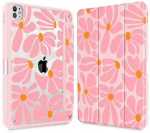 May Chen Case for iPad Pro 11-Inch M5/M4 2025/2024 (6th/5th Generation), Clear Transparent Print Back Shell Slim Stand Shockproof Tablet Cover, Auto Wake/Sleep, Groovy Flower