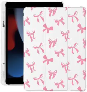 Cute Kawaii Bow for iPad Air5/Air4 Case with Pencil Holder, Auto Sleep/Wake, Leather Soft TPU Back Cover for iPad 10.9 Inch 2022/2020
