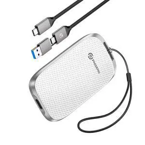 PHIXERO P5 1TB External Portable SSD - 5Gbps External Hard Drive with 2-in-1 USB C to C & USB C to A Cable for PC, Mac, PS5, Xbox | Anti-Shock, Compact Design with Lanyard Hole,White