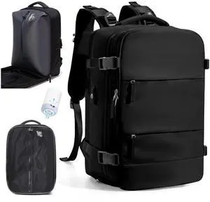 VGOCO Black Vacuum Backpack Travel Air Backpack with Pump Personal Item Carry On Backpacks Flight Approved Laptop Work Seal Compression Bags Men Women Vacpack Business College Casual Daypack