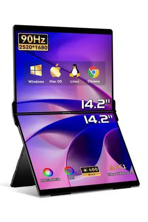 EHOMEWEI X1 Air, 14.2 Inch 2.8K IPS Display, 90Hz Dual-Screen, 400 Nit Brightness, 100% sRGB (Dual-Screen 14.2" No-Touch, 14.2")