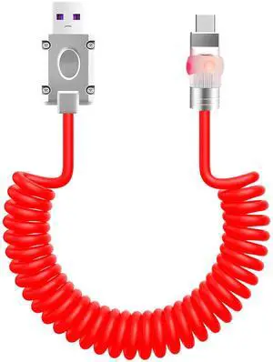 chubbycable Neon Chubby Neon Glow Coiled USB C Cable for Car 100W Fast Charging Spring Cable with Gradient Illumination Compatible with iPhone 17-15 Series, Red, USB-A to Type-C, 1.64FT-4.43FT