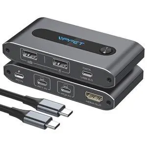USB C KVM Switch 1 Monitor 2 Laptops 4K@60Hz HDMI KVM Switch 2 Computers Sharing 1 Monitor Keyboard Mouse 3 USB2.0 Port Support up to 100W Charging