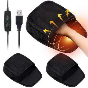 Copkim 2 Pcs USB Heated Mouse Pad Hand Warmer 3 Temperatures Time Limits Mouse Pad Mat with Wrist Rest Controller Included Gaming Mousepad Desk Accessories for PC User Gift Office Home Computer Laptop