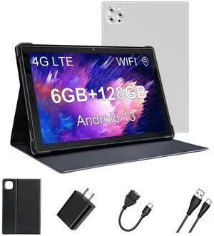 Android 13 Tablets with SIM Card Slot, 10.1 Inch Large Tablet, Cellular Tablets with Case, 4G LTE Tablet Makes Calls, 6GB+128GB 5G WiFi GPS, BT5.0, 6000mAh
