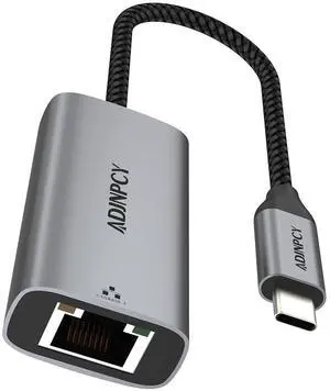 ADJNPCY USB C to Ethernet Adapter 2.5G, Aluminum, Type C (Thunderbolt 5/4/3 Compatible) to RJ45 Network, Compatible for NAS, MacBook Air/Pro, XPS, iPhone 16/15 Pro/Max (USB-C to 2.5G-CR01)