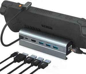Steam Deck Docking Station for Rog Ally/Legion Go/MSI Claw, 6 in 1 USB C Hub Steam Deck/Rog Ally Dock with HDMI 2.0 4K@60Hz, 1000Mbps Ethernet, 3 USB-A 3.0 & 100W Fast Charging Port