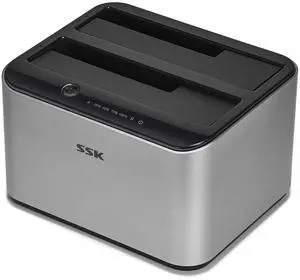 SSK Aluminum Hard Drive Docking Station, USB 3.0 to SATA Dual Bay External HDD Dock Caddy Reader for 2.5 & 3.5 inch SATA HDD SSD, with UASP Offline Cloner/Duplicator Function(2x16TB Supports)