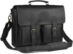 LEATHER VILLAGE Rustic Leather Messenger Bag  Handmade 16 Laptop Satchel Briefcase for Men & Women  Vintage Crossbody Shoulder Bag for Work, Office, Travel with Padded Compartment  Black