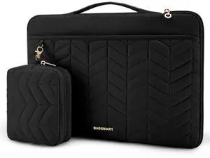 BAGSMART 13-14 inch Laptop Sleeve with Handle, Puffy Padded Case Accessories Bag, MacBook Fitted Air Pro 13.3 14 inch, Computer Dell,HP, Black