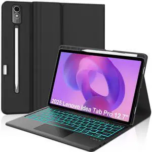 Keyboard Case for Lenovo Idea Tab Pro 12.7'' 2025 with Touchpad, Detachable Lenovo Tab 12.7inch Pro Keyboard Case with Trackpad, Pen Holder, Smart Cover Backlit Keypad for Idea Pro 12.7 Tablet, Black
