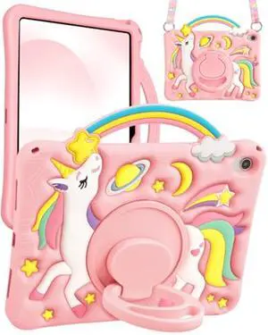 Boaretiu for iPad A16 Case/10th Generation Case - Girls Teens Cute Cartoon Rainbow Unicorn 10.9 Inch 2022 Tablet Cover with Strap & Rotating Stand Soft 3D Silicone Funda for iPad 11th 11 Inch 2025