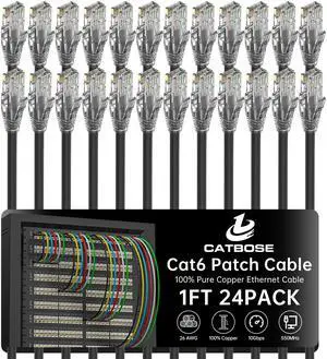 1 Foot Cat6 Patch Cables(24 Pack), Solid Pure Copper Patch Cord, Cat 6 Ethernet Cable, UTP Network, High Speed RJ45 Internet Cables, Compatible for Router, Switche, PC, Server, PS4/5, Xbox - Black 1 Foot Cat6 Patch Cables(24 Pack), Solid Pure Copper Patch Cord, Cat 6 Ethernet Cable, UTP Network, High Speed RJ45 Internet Cables, Compatible for Router, Switche, PC, Server, PS4/5, Xbox - Black