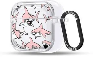 MOSNOVO Case for Airpods 4, Protective Clear Case with Shockproof Dual Layer Hard Luxe Metal Ring Designed for Airpods 4 Generation - Pink Sharks MOSNOVO Case for Airpods 4, Protective Clear Case with Shockproof Dual Layer Hard Luxe Metal Ring Designed for Airpods 4 Generation - Pink Sharks