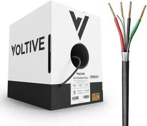 Voltive 18/4 Shielded Low Voltage Wire, Riser CL3R, Black, 500ft - 18AWG, 4 Conductors, Overall Shield, Stranded Bare Copper, UL Listed - V-1255-2 Voltive 18/4 Shielded Low Voltage Wire, Riser CL3R, Black, 500ft - 18AWG, 4 Conductors, Overall Shield, Stranded Bare Copper, UL Listed - V-1255-2