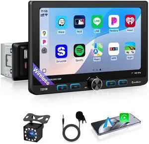 7 Inch Single Din Car Stereo Wireless Apple CarPlay & Android Auto, Detachable Rotatable HD Touchscreen Radio with Bluetooth 5.2, FM AM RDS, USB Type-C, MP5 Player, Backup Camera Input, 425W 7 Inch Single Din Car Stereo Wireless Apple CarPlay & Android Auto, Detachable Rotatable HD Touchscreen Radio with Bluetooth 5.2, FM AM RDS, USB Type-C, MP5 Player, Backup Camera Input, 425W
