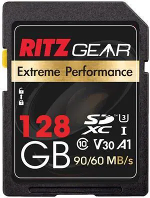 Ritz Gear 128GB High-Speed SDXC UHS-I SD Card, C10, U3, V30, Full-HD & 4K Memory Card Ritz Gear 128GB High-Speed SDXC UHS-I SD Card, C10, U3, V30, Full-HD & 4K Memory Card
