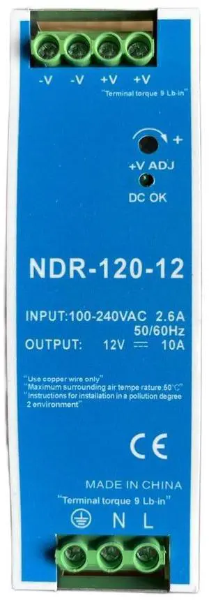 Nixesky 12VDC DIN Rail Power Supply NDR120-12 120W 12V 10A with Dual Output 120VAC to 12VDC Nixesky 12VDC DIN Rail Power Supply NDR120-12 120W 12V 10A with Dual Output 120VAC to 12VDC