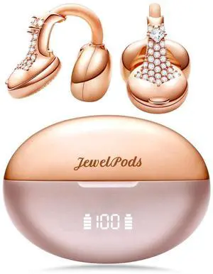 FUNNYEAH JewelPods C3 Wireless Earbuds, Jeweled Open-Ear Bluetooth Headphones for All-Day Comfort, Ultra-Light Memory Wire Clip-On, 60H Playtime, Sweat & Water Resistant, Premium Sound, Rose Go FUNNYEAH JewelPods C3 Wireless Earbuds, Jeweled Open-Ear Bluetooth Headphones for All-Day Comfort, Ultra-Light Memory Wire Clip-On, 60H Playtime, Sweat & Water Resistant, Premium Sound, Rose Go