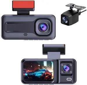 1080P Dash Camera for Car,3 Channel Dash Cam Front and Rear Inside G-Sensor, 3.16 IPS Screen, 24Hr Parking, 170Wide Angle, Loop Recording, IR Night Vision (Dark Black) 1080P Dash Camera for Car,3 Channel Dash Cam Front and Rear Inside G-Sensor, 3.16 IPS Screen, 24Hr Parking, 170Wide Angle, Loop Recording, IR Night Vision (Dark Black)