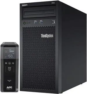 Lenovo ThinkSystem ST50 Tower Server Bundle Including APC BR1500MS 1500VA UPS, Intel Xeon 3.4GHz CPU, 64GB DDR4 2666MHz RAM, 12TB HDD Storage, JBOD RAID