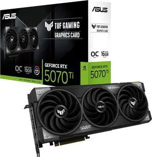 Asus TUF RTX 5070 Ti OC 16GB GDDR7 GPU  PCIe 5.0, RGB, 2610MHz, HDMI x2, DP x3, Overclocked - 90YV0MD0-M0NA00