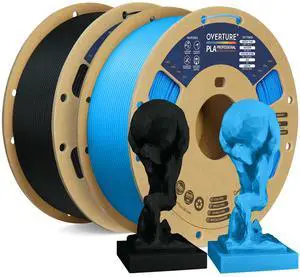 OVERTURE PLA Plus (PLA+) Filament 1.75mm PLA Professional Toughness Enhanced PLA Roll, Cardboard Spool, Premium PLA 2kg(4.4lbs), Dimensional Accuracy 99% Probability +/- 0.03mm (Black+Digital Blue)