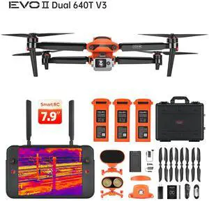 Autel Robotics EVO II Dual 640T V3 Thermal Drone Enterprise Bundle 640x512 Thermal Imaging, 0.8 "CMOS&50MP 8K RYYB Sensor, 10+ Temp Measurement, D-RI Ranges, Thermal Analysis Tool