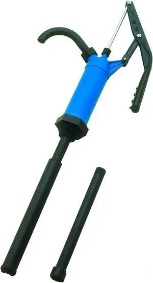 JAANHUEI P490JH Plastic Lever Acting Drum Barrel Pump PP Manual Drum Barrel Pump Patented in USA Blue 53.5 inches (136 cm) PP Spout 11.8 oz. (350 cc) Per Stroke for 5, 15, 30, 55 gal