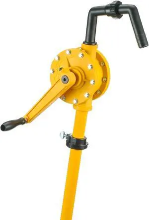 JAANHUEI RP90PJH Hand Rotary Drum Pump PP Hand Pump Oil Fuel Transfer Patented in Taiwan Yellow 51.9 inches (132 cm) PP FKM Seals 9.4 oz. (280 cc) Per Rotation for 5, 15, 30, 55 gal
