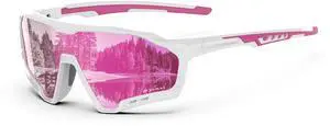 Sport Sunglasses for Mens Womens, Lightweight Frame, Non-Slip Nose Pads for Hiking, and Running, UV400 Protection-Pink Color