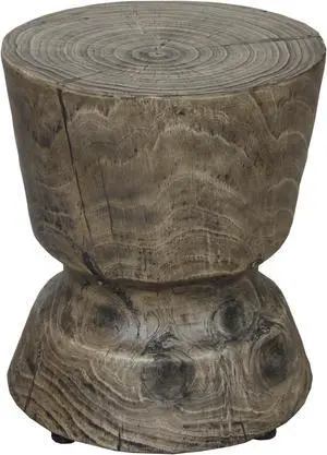 Round Wood Look Accent Table, stool, wood stump, Grey