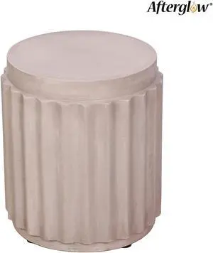 Round Travertine Look Accent Table, Earth Tone-Colored