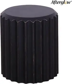 Round Ripple Look Accent Table, Stool, Black With Golden Rim