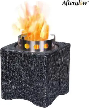 Terrafab Mini Camping Tabletop Fire Pit Square Woodgrain Texture Fire Bowl