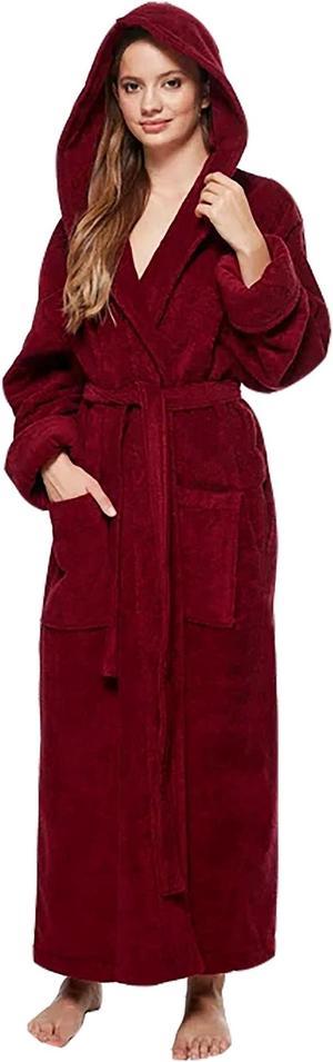 Cotton Terrycloth Burgundy Hooded Robe for Women. 100% Cotton, One Size Adult. Spa & Resort Sales
