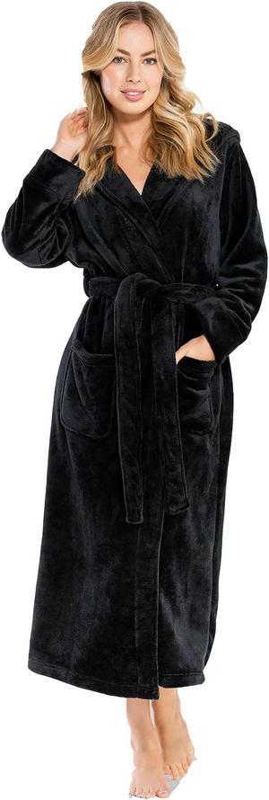 Black Hooded Spa Robe 50 inch Length for Women. One Size Adult. Spa & Resort Sales