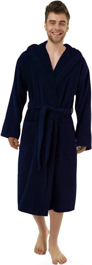 Navy Blue Hooded Robe. XL for Men, Full Length. Spa & Resort Sales