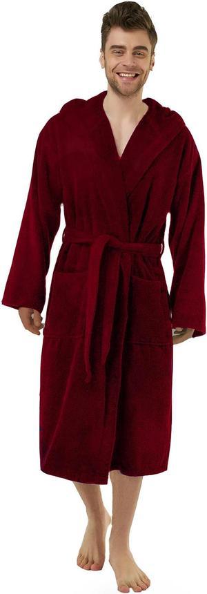 Adult Large Burgundy Hooded Robe, 100% Cotton, One Size Adult. Spa & Resort Sales