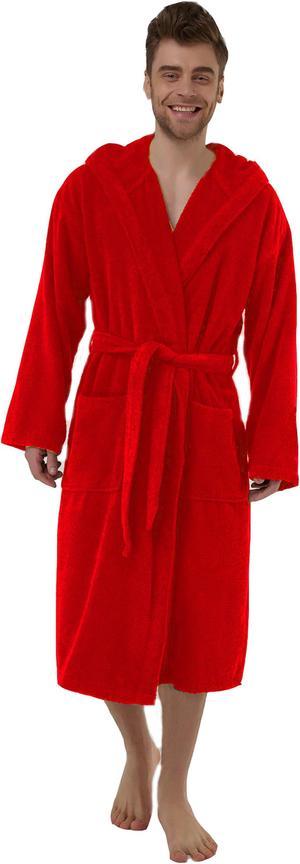 Red Terry Cloth Robe for Men. 50 inch Length, 100% Cotton, One size Adult. Spa & Resort Sales